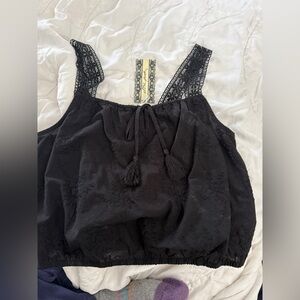 Ultra Pink Black Eyelet Boho Crop Top - Crochet Straps - NWT Small